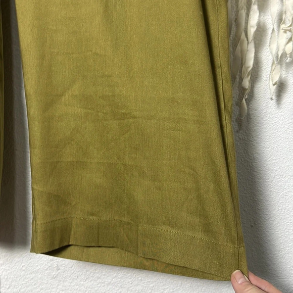 J. Jill Chartreuse Elastic Waist Wide Leg Linen Blend Cropped Pants Size L/P - Picture 3 of 10